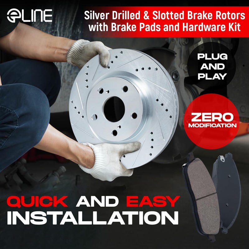 R1 Concepts Rear Brake Kit For 2002-2022 Nissan Altima; 2011-2017 Nissan Juke; 2004-2008 Nissan Maxima; 2007-2019 Nissan Sentra| Drilled Slotted Brake Rotors| Ceramic Brake Pads and Rotors Kit - Image 4